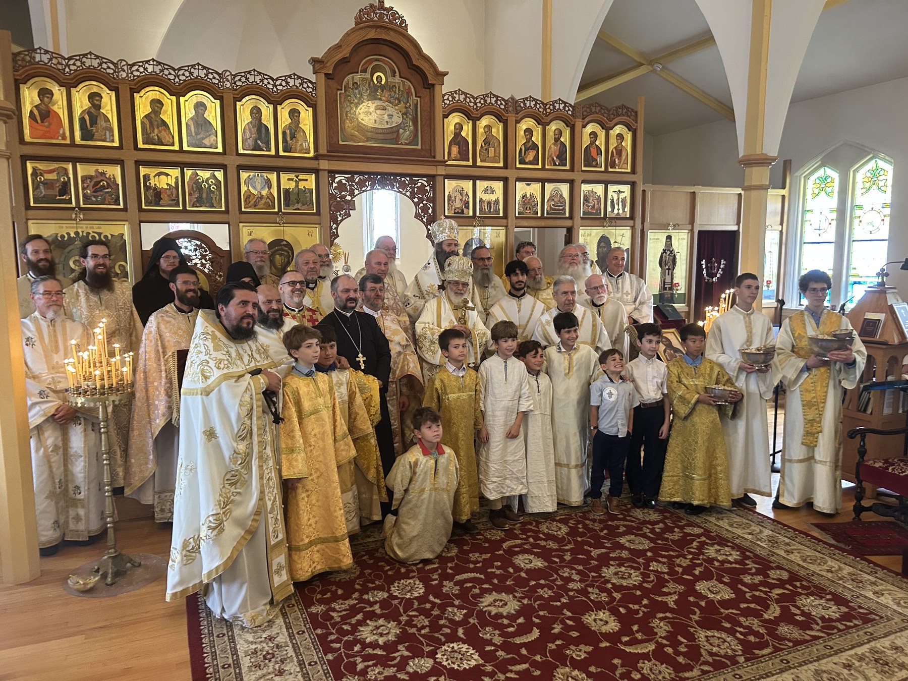 Convention participants gathered before the iconostasis at Holy Resurrection Church in Boston